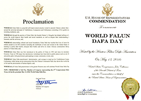 Image for article Des représentants américains envoient leurs félicitations pour la Journée mondiale du Falun Dafa
