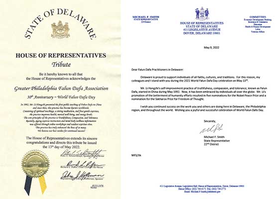Image for article Delaware, États-Unis : La Chambre des représentants de l’État émet un hommage pour célébrer la Journée mondiale du Falun Dafa