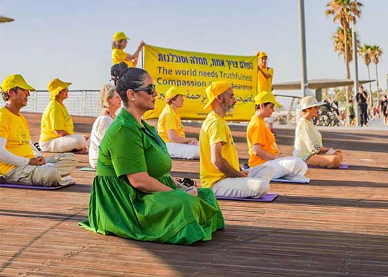 Image for article Tel-Aviv, Israël : Le public fait l’éloge des valeurs Authenticité-Bienveillance-Tolérance du Falun Dafa