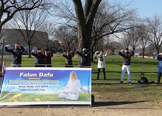 Image for article Washington D.C. : Des touristes apprennent les exercices de méditation au National Mall