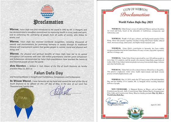 Image for article Floride : Deux villes émettent des proclamations pour célébrer la Journée mondiale du Falun Dafa