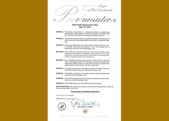 Image for article Le maire de Fort Lauderdale, en Floride, proclame le 13 mai « Journée du Falun Dafa »