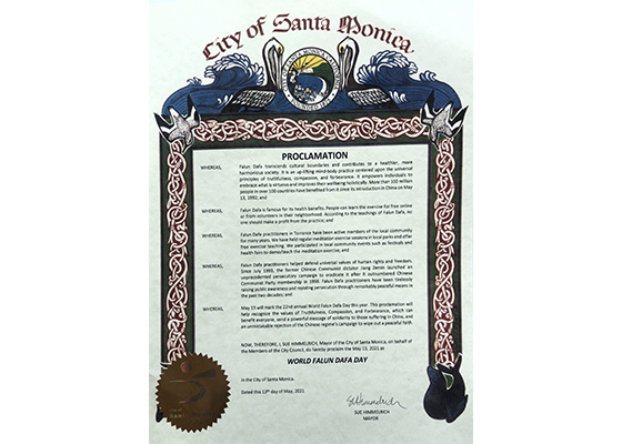 Image for article Californie : Santa Monica proclame la Journée mondiale du Falun Dafa