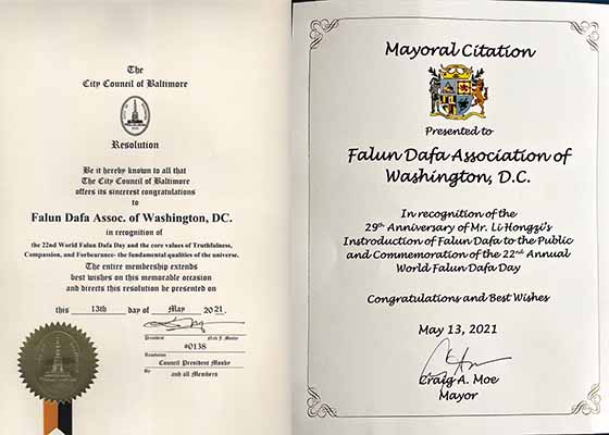 Image for article Maryland : Deux villes marquent la Journée mondiale du Falun Dafa