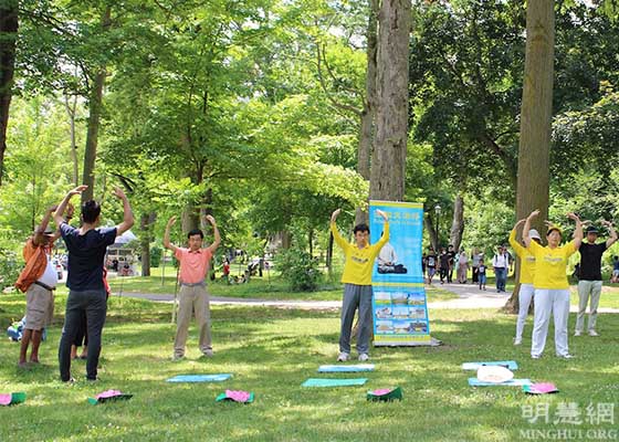 Image for article Canada : Des touristes internationaux apprennent le Falun Dafa sur le site de pratique des chutes Niagara
