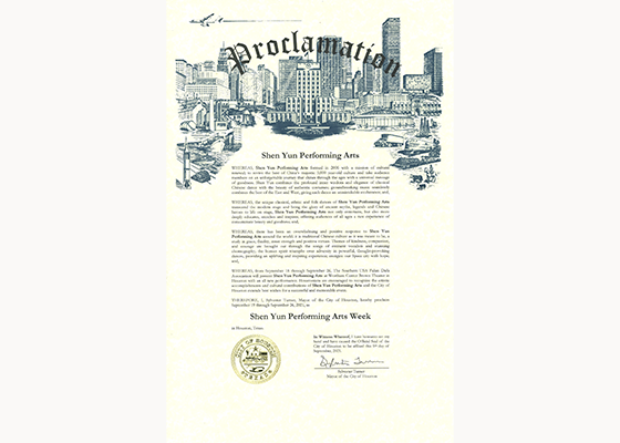 Image for article Texas : Le maire de Houston émet une proclamation déclarant la semaine Shen Yun Performing Arts à Houston
