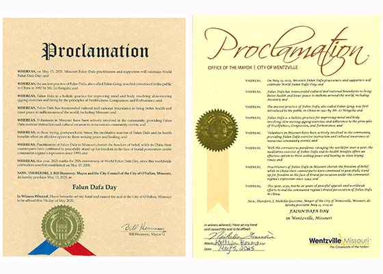 Image for article O’Fallon et Wentzville, Missouri : Ces deux villes déclarent le 13 mai 2025, la Journée du Falun Dafa