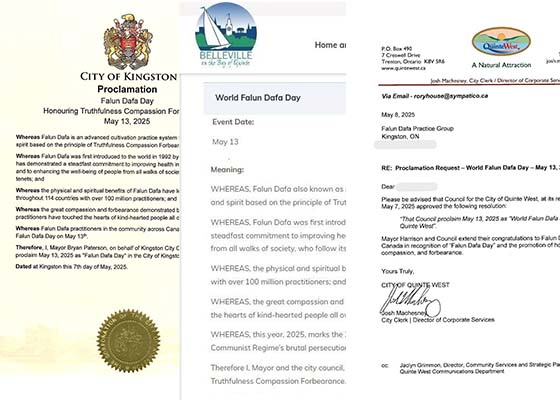 Image for article Canada : Les maires de trois villes publient des proclamations en l’honneur de la Journée mondiale du Falun Dafa