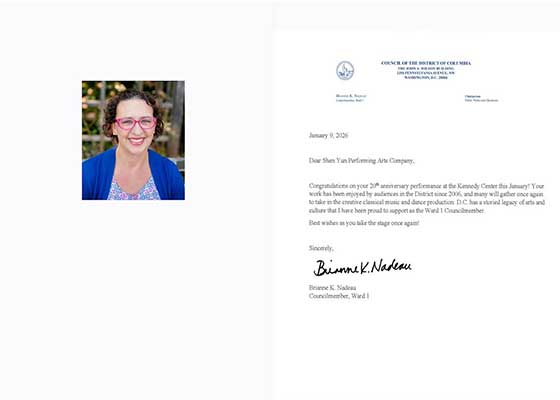 Image for article Washington, DC : Un membre du conseil municipal félicite Shen Yun pour ses prochains spectacles au Kennedy Center