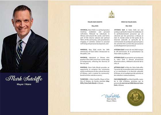 Image for article Le maire d’Ottawa émet une proclamation pour le mois du Falun Dafa