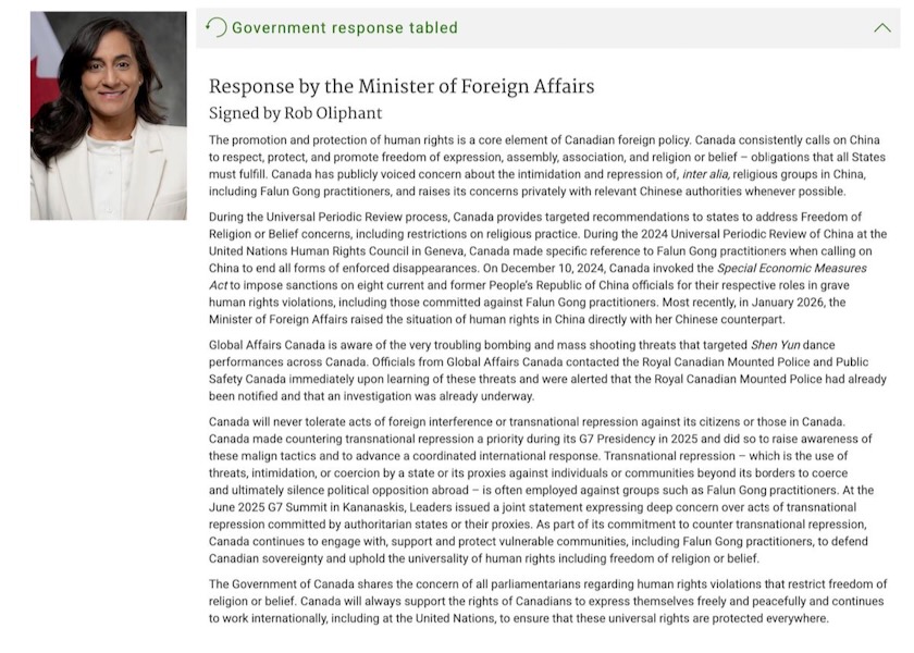 Image for article Affaires mondiales Canada (AMC) a pris connaissance des menaces visant Shen Yun et ne tolérera aucune forme de répression transnationale