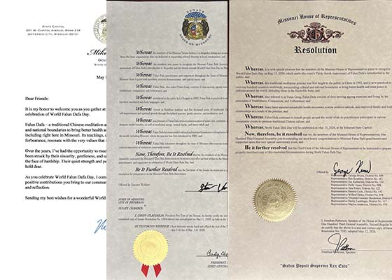 Image for article Le gouverneur de l’État du Missouri et l’Assemblée générale honorent la Journée mondiale du Falun Dafa